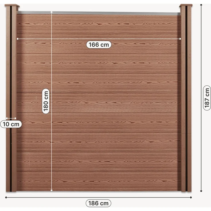 Gartenzaun Segovia 183x187 cm mit WPC 2 Pfosten Braun [neu. holz] – Bild 2