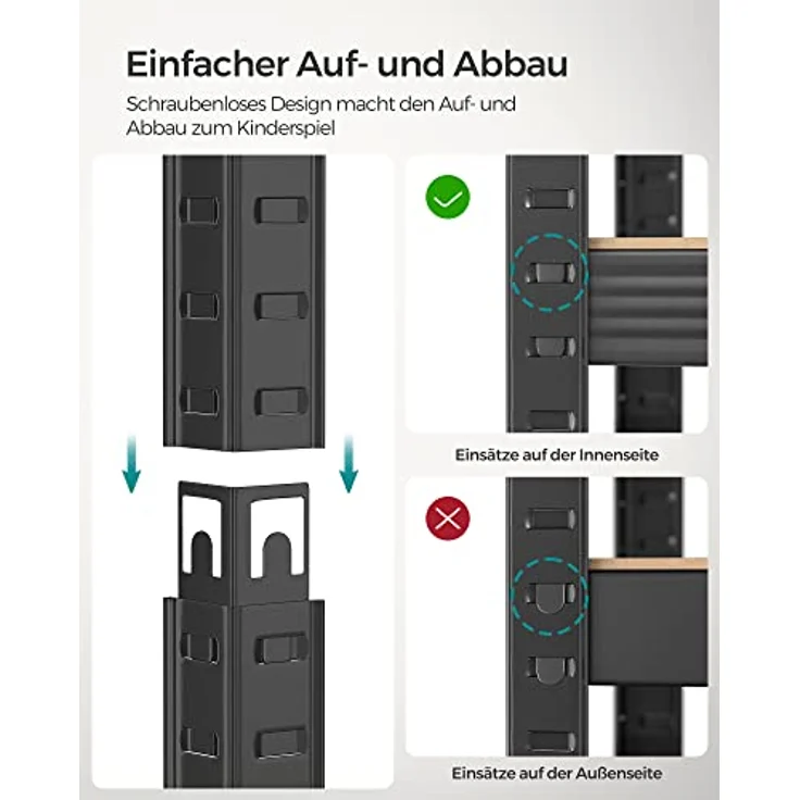 SONGMICS Standregal, 2er Set, Bücherregal, Lagerregal, 5 Ablagen, verstellbar, 37 x 37 x 150 cm, jeweils bis 400 kg belastbar, für Küche, Wohnzimmer, Greige-schwarz GLR037B12 – Bild 8
