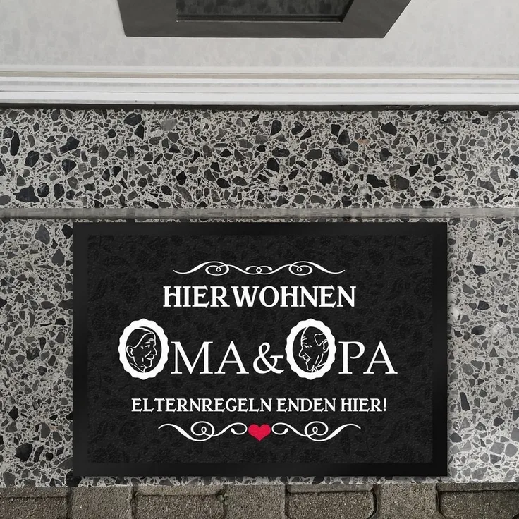 speecheese Fußmatte Hier wohnen Oma & Opa Fußmatte XL in 40x60 cm im Vintage-Look