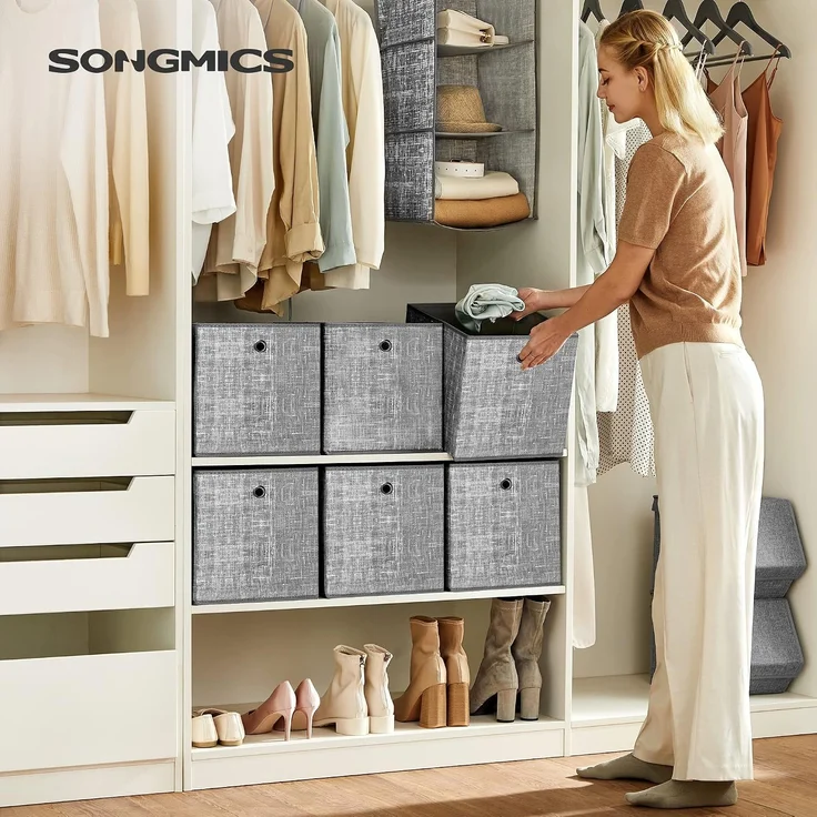 SONGMICS Aufbewahrungsbox mit Griff, 6er Set, Vliesstoff grau meliert, 30 x 30 x 30 – Bild 2