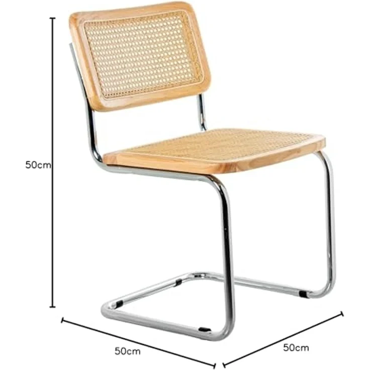 DRW Set mit 4 Stühlen aus Holz, Rattan und Metall in Natur und Chrom, 48 x 53 x 81 cm – Bild 2