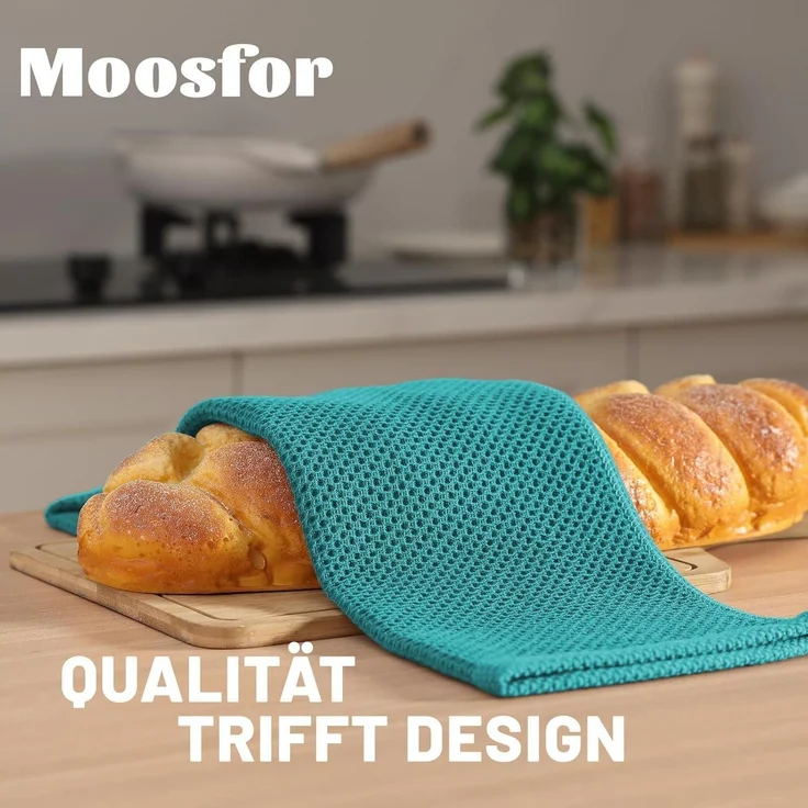 Moosfor Geschirrtücher 100% Baumwolle 6er Set Weiche Saugfähig Blaugrün – Bild 2