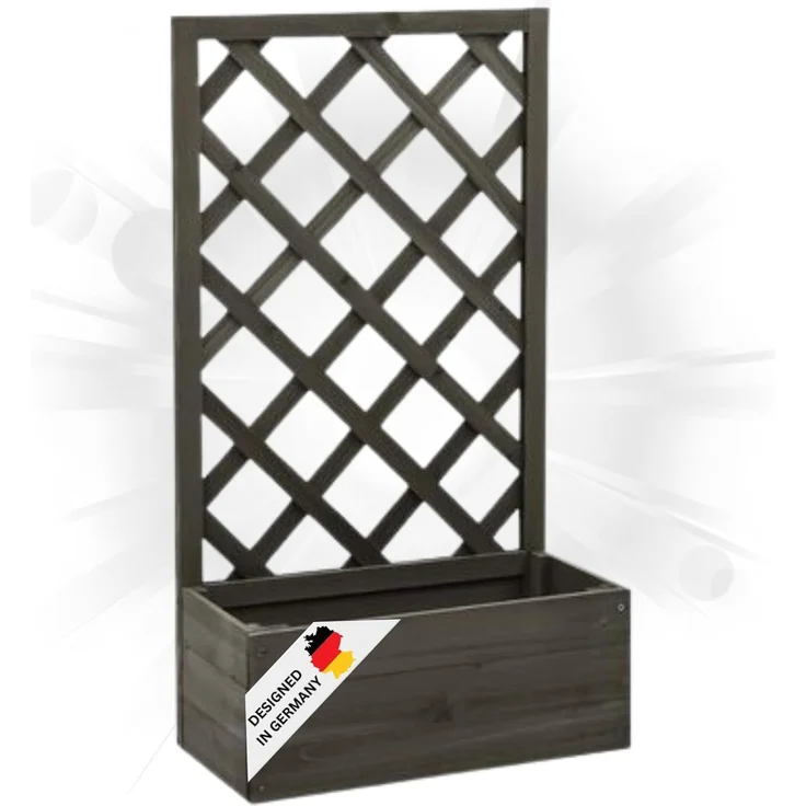 DELUKE 'MINO' Gartenspalier mit Blumenkasten, massives Tannenholz grau, 50 x 25 x 90 cm – Bild 1