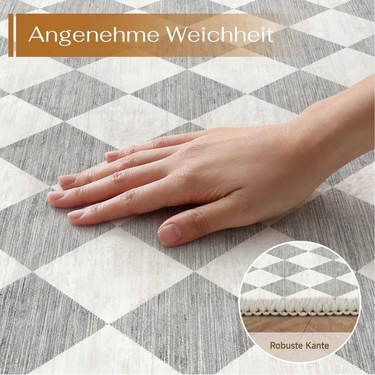 PURECOZY Teppich Kurzflor, Moderner karierter Teppich, waschbar und rutschfest, rechteckig, Höhe: 6.1 mm, geeignet für verschiedene Innenräume – Bild 4