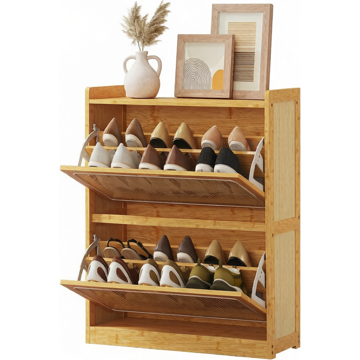 ZUBALIYA Schuhschrank (69 x 29 x 83 cm), Verstellbare Einlegeböden, Herausnehmbare Einlegeböden, Aus Bambus, Naturfarben – Bild 3