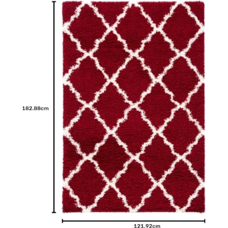 SAFAVIEH Zottelig Teppich für Wohnzimmer, Esszimmer, Schlafzimmer - Dallas Shag Collection, Hoher Flor, Rot und Elfenbein, 155 X 229 cm – Bild 2