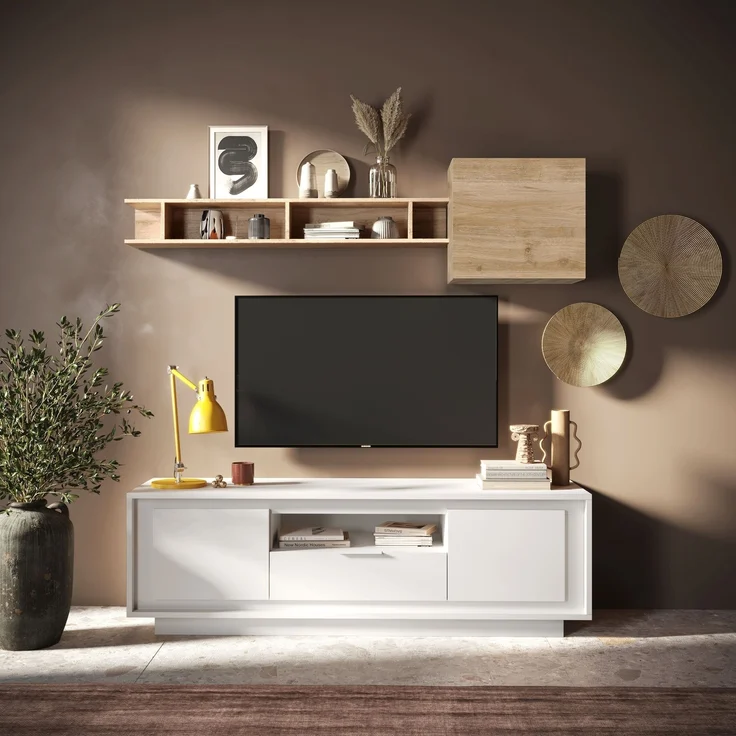 Lowboard >Siena< 2 Türen, 1 Schub, 1 Fach, Weiss Lack matt - 180x58x50 (BxHxT) – Bild 5