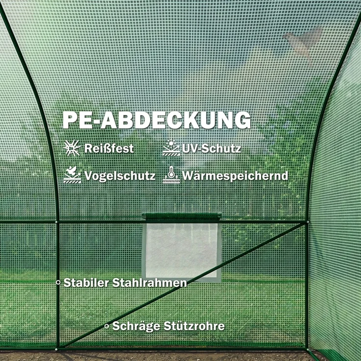 Outsunny Foliengewächshaus, Eisenrohr, PE, Grün, 595L × 300B × 200H cm – Bild 4