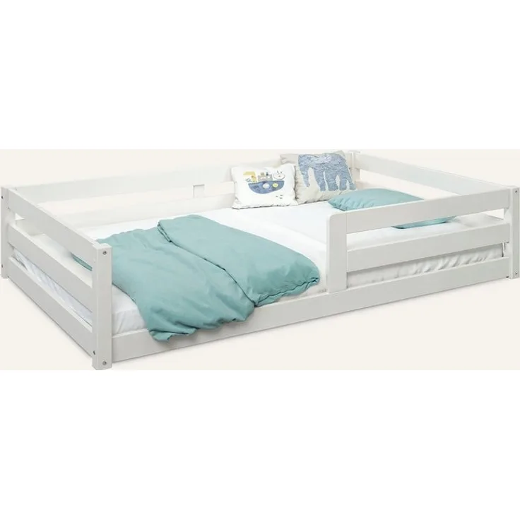 Ehrenkind Kinderbett Bodenbett 90x200 und 120x200 mit Rausfallschutz in Natur und Weiß,.