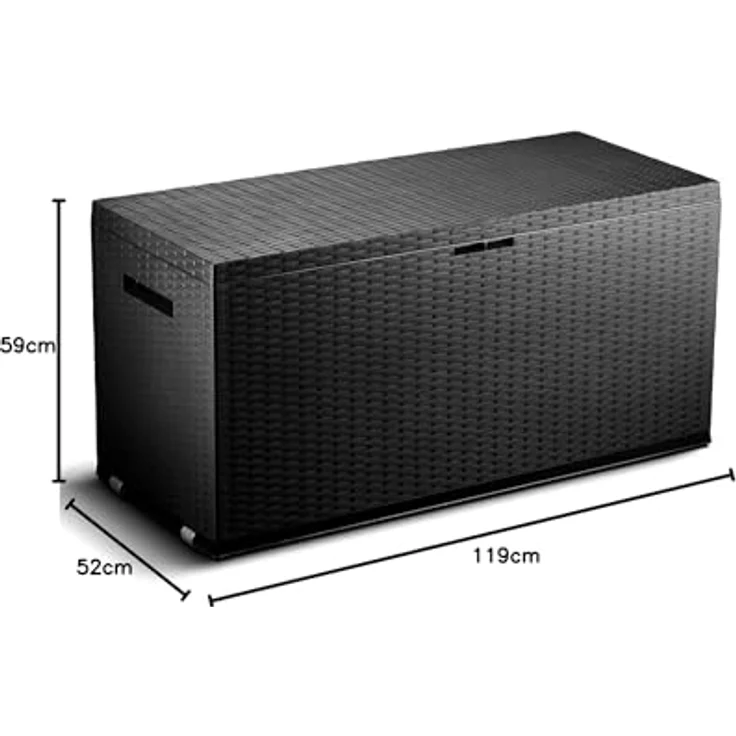 Jelenia Plast 'NIZZA' Kissenbox, Geflechtoptik, Witterungsbeständig, mit Rollen, Anthrazit, 120 x 60 x 52 cm – Bild 4