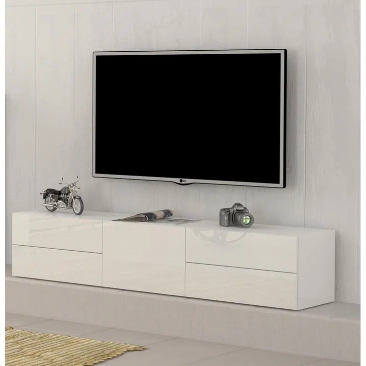 TV-Board >Mercogliano< in Weiß Hochglanz - 170x35.2x40cm (BxHxT)