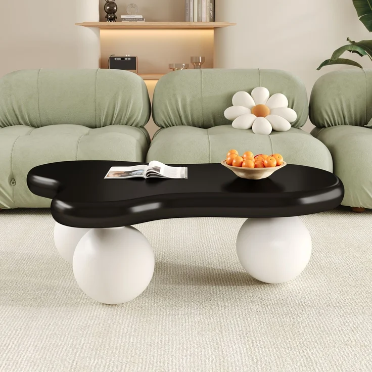 Couchtisch 95x62,5x32 cm, wolkenförmiger Tisch mit abgerundeten Beinen,Oben schwarz und unten weiß – Bild 8