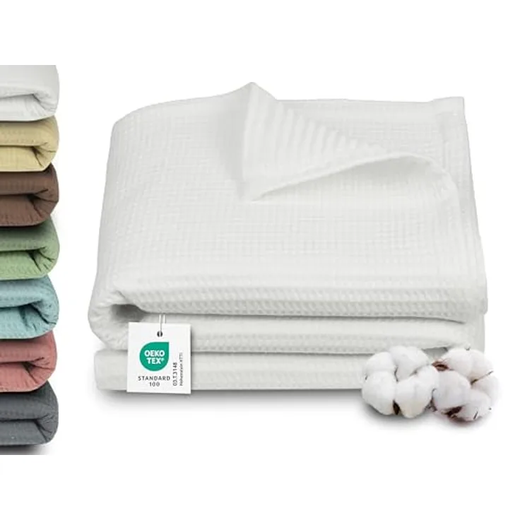 Zollner Kuscheldecke, Weiß, 150x200 cm, Oeko-Tex® Standard 100, 100% Baumwolle, waschbar bis 60°C