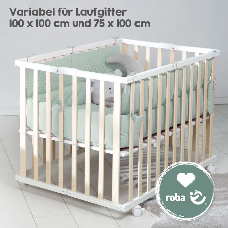 roba Laufgittereinlage 'roba Style' für Laufgitter 75 x 100 - 100 x 100 cm - Gesteppte Einlage mit Seitenpolsterung - Frosty Green – Bild 6