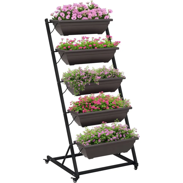 Outsunny Blumenständer, Stahl, Kunststoff, Kaffee-Braun, 65L x 67B x 145H cm