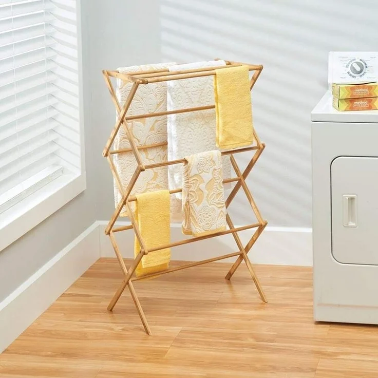 Wäscheständer Bambus 3 Ebenen Turmtrockner naturfarben 110 cm klappbar mDesign – Bild 5