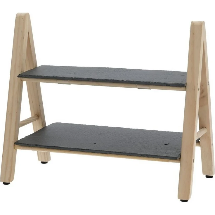 Spetebo Etagere Schiefer Etagere 2-stöckig - 32 x 28 cm, Schiefer, (Stück, 1-tlg, Servierständer), Servierplatte mit Holz Ständer – Bild 3