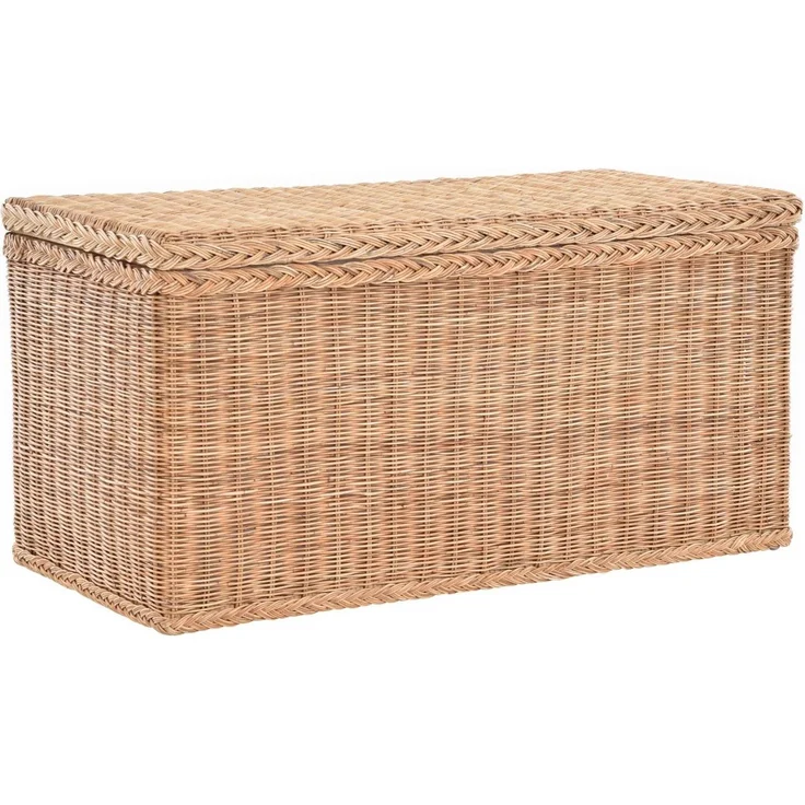 Krines Home Wäschetruhe Rattantruhe Groß Deckel Natur Rattan Truhe Aufbewahrung XL 100x50x50, Große Truhe mit viel Stauraum – Bild 1