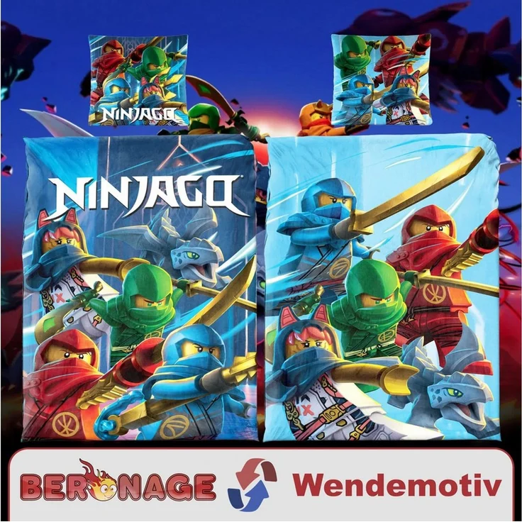 BERONAGE Kinderbettwäsche LEGO Ninjago Save Haven Bettwäsche Linon/Renforcé, Baumwolle, 2 teilig, 135x200 + 80x80 cm – Bild 3