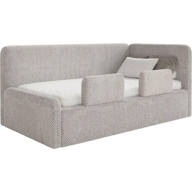 Selsey 'Fanko' Kinderbett 90x200 cm mit Rausfallschutz, Matratze, Kopfteil rechts, Plüsch, Greige