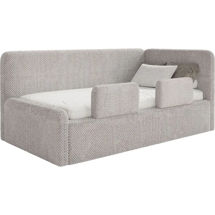 Selsey 'Fanko' Kinderbett 90x200 cm mit Rausfallschutz, Matratze, Kopfteil rechts, Plüsch, Greige – Bild 1