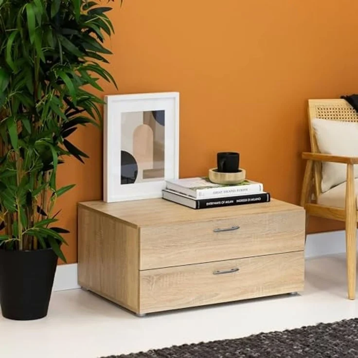 Dmora - Kommode Limerick, Mehrzweckkommode, Schlafzimmerkommode, Schrank mit Schubladen, 74x52 h35 cm, Eiche – Bild 1