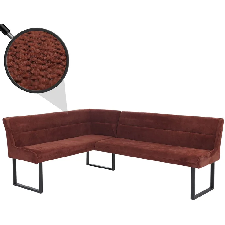 Eckbank HWC-O81, Esszimmerbank Bank, Öko-Tex (310g/m²) Chenille Stoff/Textil Metall 159x210 cm ~ rot