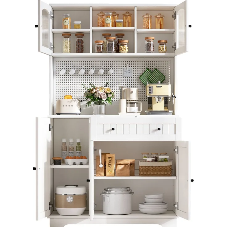 ZUBALIYA Vitrinenschrank mit Tür / Küchenschrank, mit verstellbaren Einlegeböden und lochblech, Weiß, 103.5 x 40 x 180 cm, fürs Kinderzimmer, mit Schubladen, mit Stauraum – Bild 12