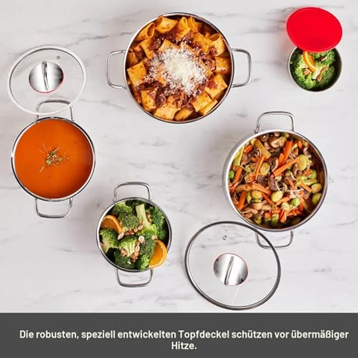 Karaca Emirgan XL 10-teiliges Kochtopfset aus 18/10 Edelstahl, induktionsgeeignet mit Glasdeckel und Behälter – Bild 9
