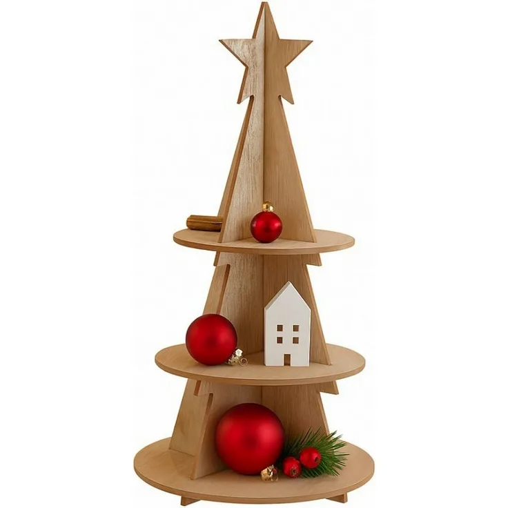 Koopman Etagere Servierständer Dekoständer Etagenständer Tannenbaum 60cm, Holz, (1-tlg), 3 Etagen, Holz, 60x26cm, Stecksystem, Weihnachten