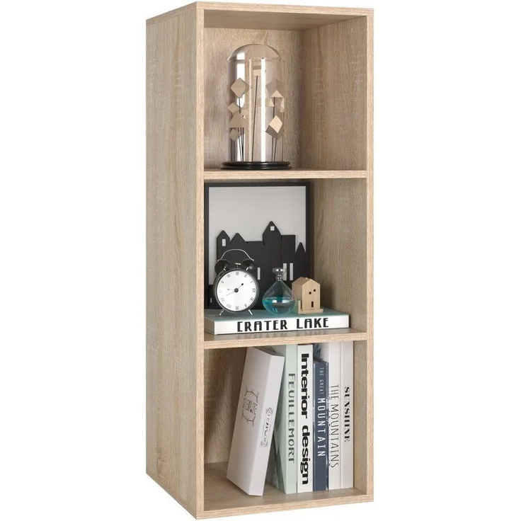 Homfa Bücherregal, Standregal mit 3 Fächern, Würfelregal, Regal eiche, 30x30x80cm