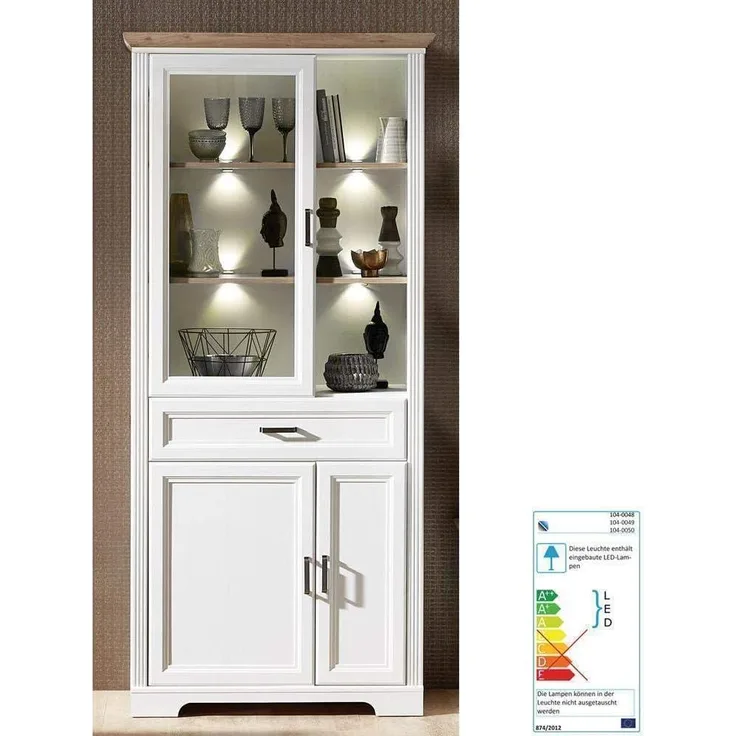 Stand-Vitrine JÜLICH-36 inkl. LED-Beleuchtung im Landhausstil Pinie hell & Artisan Eiche Nb. B/H/T: 93/204/42 cm