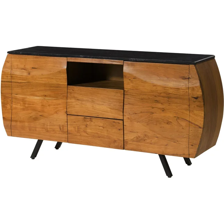 Sideboard Akazie 154 x 40 x 75 natur lackiert / Marmor schwarz MONTREAL #125