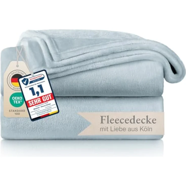 Blumtal Kuscheldecke flauschig - Oeko-TEX zertifizierte Fleecedecke 130x150 cm - Wohndecke 130x150 cm - Decke Couch als Wohn- & Kuscheldecke - Flauschdecke - Wohndecke Kuscheldecke 130x150 cm Hellbau – Bild 2