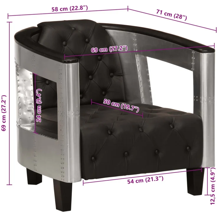 vidaXL Fliegersessel Schwarz Echtleder 247795 – Bild 8