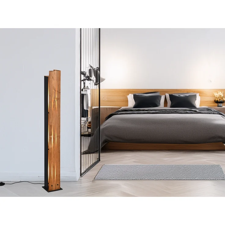 Kleine dimmbare LED Stehleuchte mit Naturholz, Höhe 120cm – Bild 5