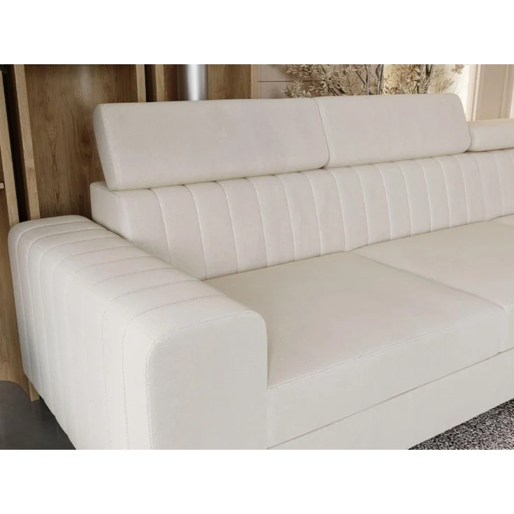 GrainGold Ecksofa mit Schlaffunktion und Bettkasten BERONA L - 255x190 cm, Beige, verstellbare Kopfstützen, Samt – Bild 7