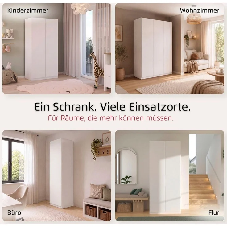 rauch Kleiderschrank Schrank Möbel Schlafzimmer Garderobe Kinderzimmer WELTNEUHEIT ELVIK (3 Ausstattungsvarianten - Breiten 47-405 cm, Höhen 187/212/231 cm) PATENTIERTES SCHNELLMONTAGESYSTEM mit Push-to-open MADE IN GERMANY – Bild 3