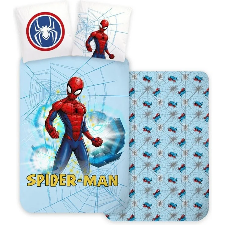 Spiderman Bettwäsche Spiderman Light Blue Kinderbettwäsche 100×135 cm, 40×60cm, 100% Baumwolle – Bild 3
