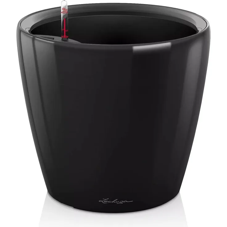 Lechuza 16029 CLASSICO Premium LS 21 Herausnehmbarer Pflanzeinsatz mit patentiertem Griffrahmen, Schwarz Hochglanz, Hochwertiger Kunststoff, Inkl. Bewässerungssystem, Für Innenraumbegrünung