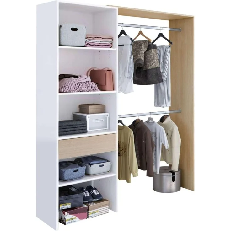 Calicosy 'DRESS' Kleiderschrank Eichenholzoptik und weiß - H187 cm - Weiß – Bild 8