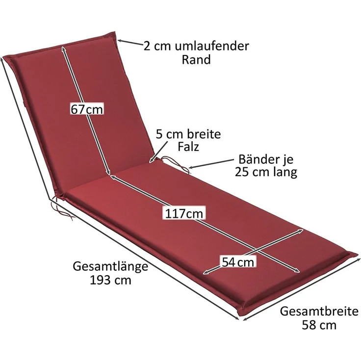sleepling Liegenauflage Polster Sonnenliege, Strandliege, Komfortschaum, Eckbänder und Einstellband, waschbar, Made in EU – Bild 4