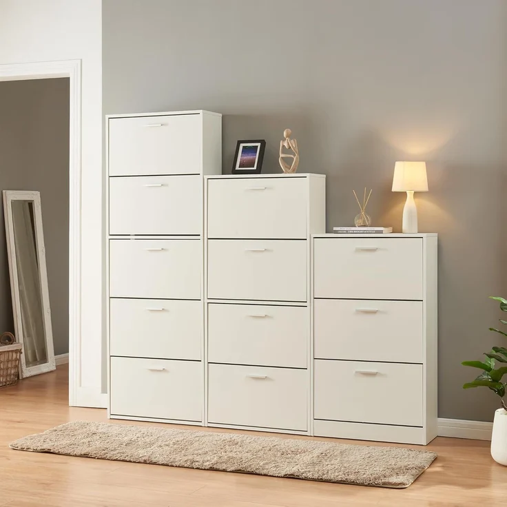 Schuhschrank Sykkylven 169x60x24 cm mit 5 Klappen Weiß [en. casa] – Bild 8