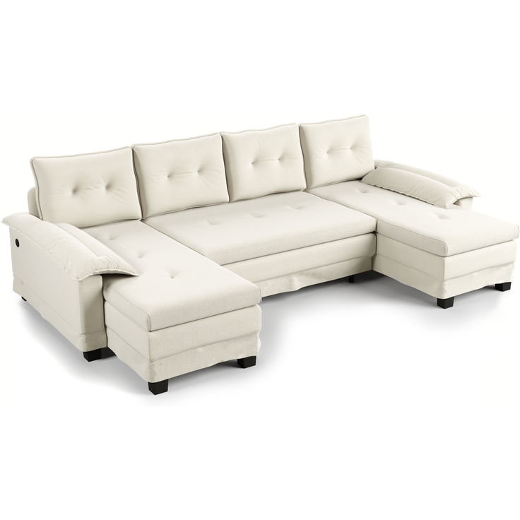 ZUBALIYA Schlafsofa 127x87 cm, mit USB - Anschluss, mit Ausziehbett, mit Chenille - Bezug, mit Samtbezug, modular aufgebaut, Weiß – Bild 20