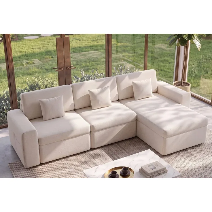 HOMAVO Ecksofa L-förmiges Ecksofa,Modulares Sofa, Inklusive Zierkissen, Großzügiger Stauraum,Abziehbarer und waschbarer Bezug, Chenille-Stoff