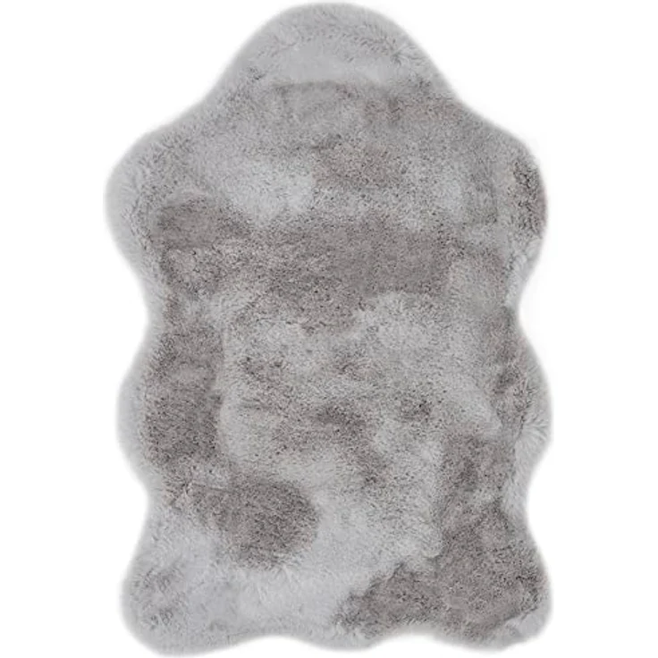 -LUXOR- living Fellteppich Coste gemütlicher weicher Hochflor Kunstfell Teppich 55 x 80 cm grau – Bild 1