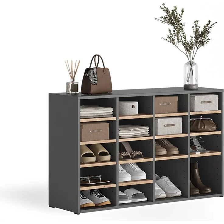 Schuhschrank Lysander Anthrazit/Goldkraft Eiche 104.2 x 65.5 cm mit 18 offenen Fächern Vicco – Bild 5