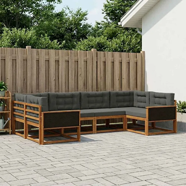 vidaXL Outdoor-Sofagarnitur 6 stk. 6-Sitzer Natur und Anthrazit 3382835