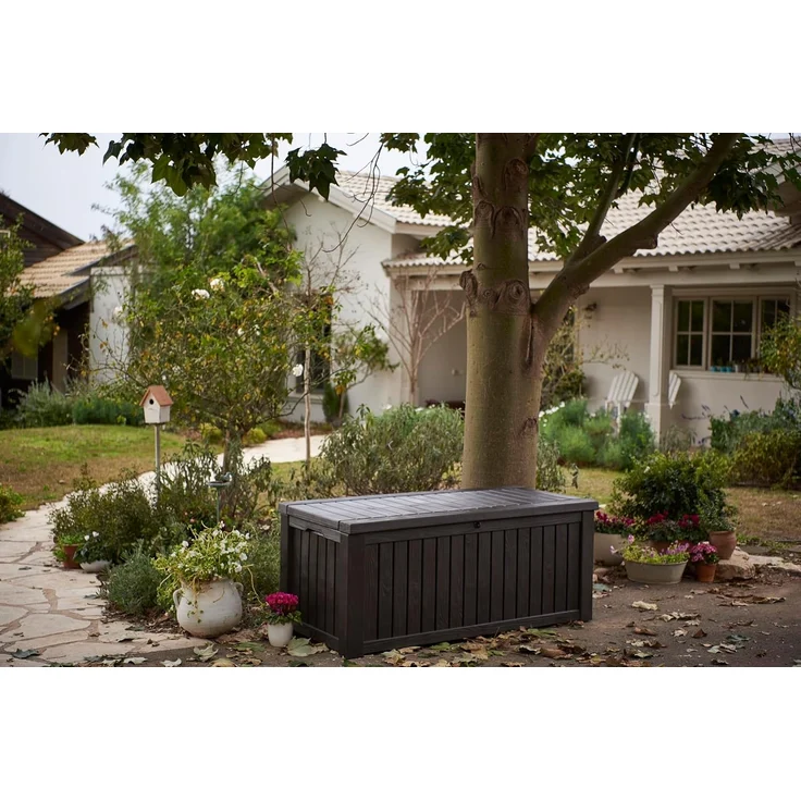 Keter Kissenbox Rockwood, braun, 570l Fassungsvermögen, Außenmaße: 155 x 72,4 x 64,4 cm, Auflagenbox wasserdicht, für Outdoor geeignet, Keterbox – Bild 4