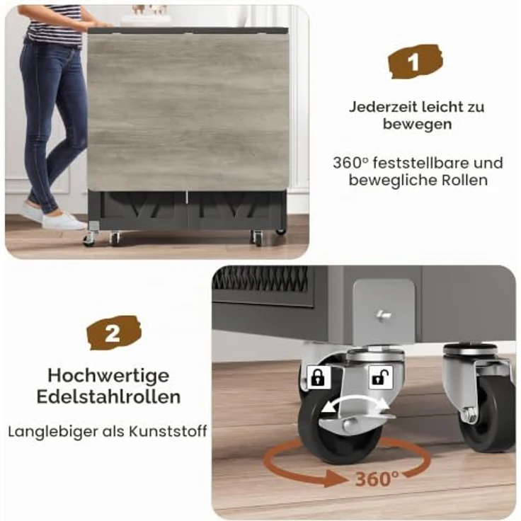 Jocoevol Esstisch Klappbar, Küchentisch mit Zweilagigem, für 2-4 Personen | Moderner Klapptisch, Esszimmertisch für Küchentisch mit Trennwand und Rollen für Küche & Esszimmer, 120x60x76cm, Mattschwarz – Bild 4